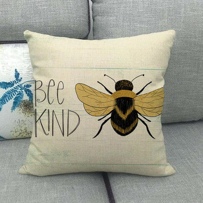 Household Little Bee Pattern Printed Linen Pillow Cover