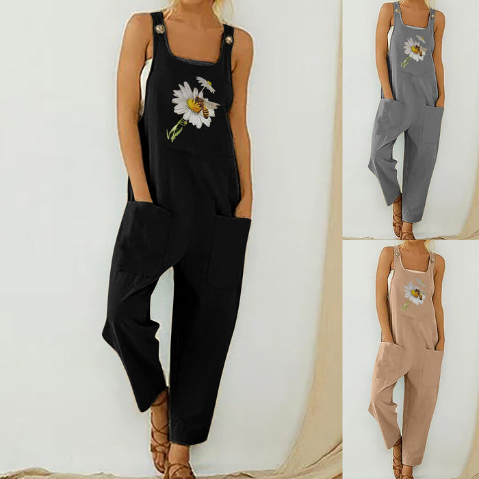 Wish Casual Loose Bee Print Jumpsuit