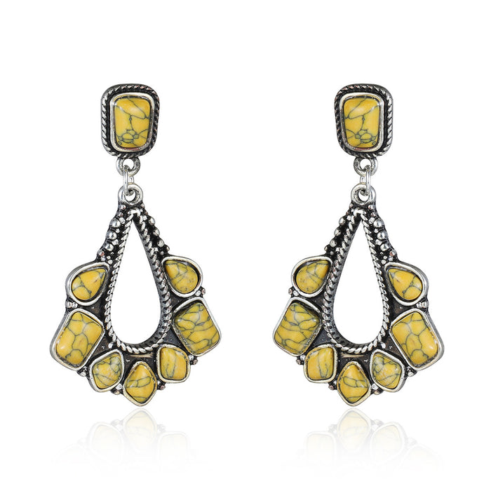 Ancient silver yellow turquoise earrings