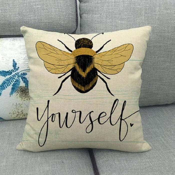 Household Little Bee Pattern Printed Linen Pillow Cover