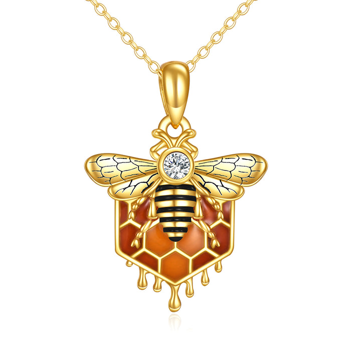 Sterling Silver Honeycomb Bee Pendant Necklace