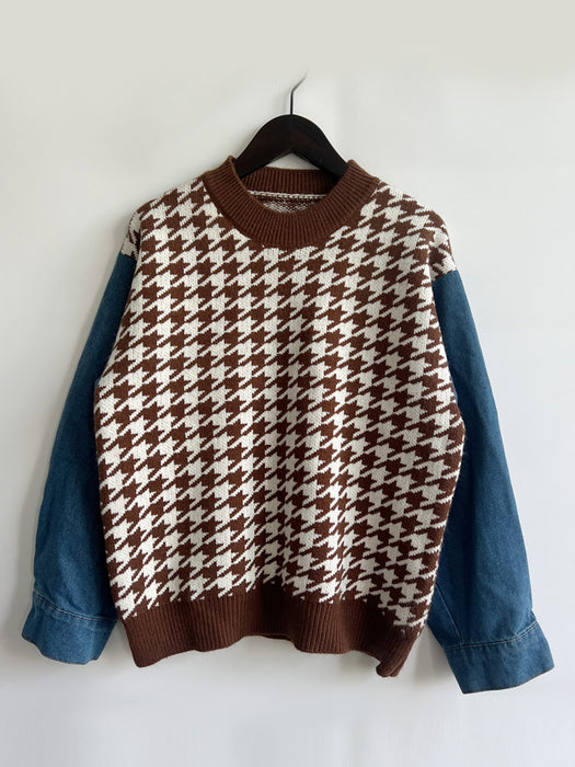 Houndstooth Denim Sleeve Sweater