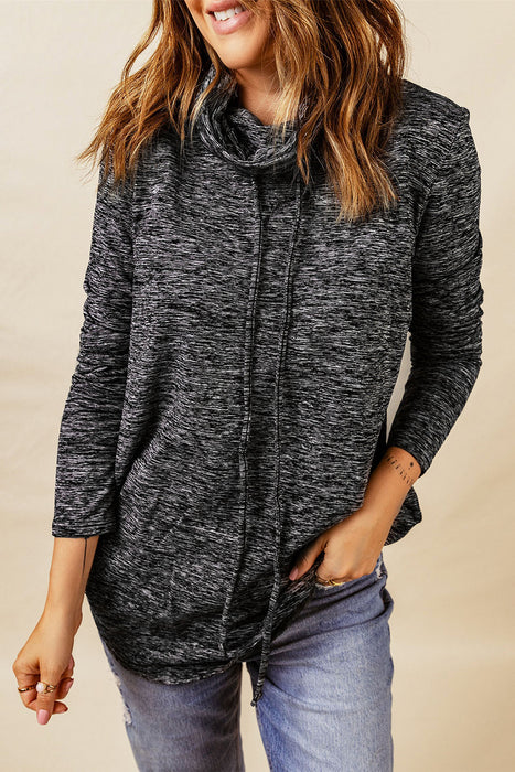 Heathered Drawstring Mock Neck Sweatshirt