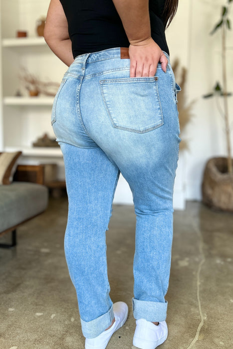 Judy Blue Full Size Distressed Straight Jeans with Patch Pockets