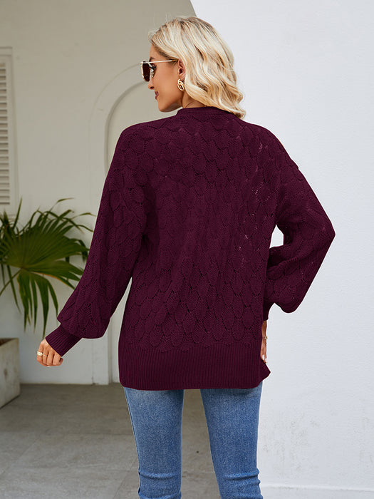 Openwork Open Front Lantern Sleeve Cardigan