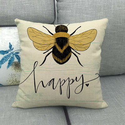 Household Little Bee Pattern Printed Linen Pillow Cover