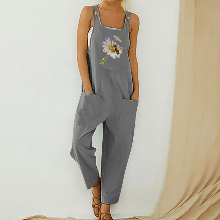 Wish Casual Loose Bee Print Jumpsuit