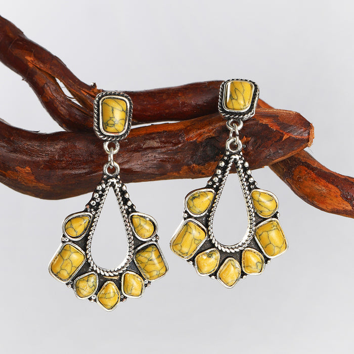 Ancient silver yellow turquoise earrings