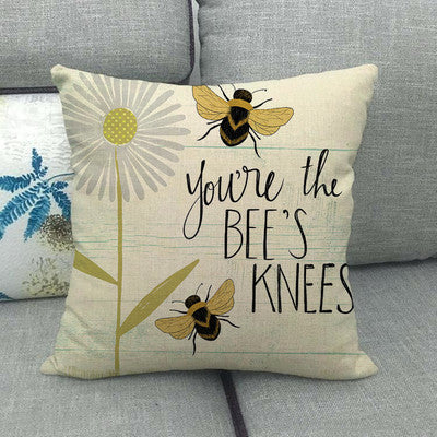 Household Little Bee Pattern Printed Linen Pillow Cover