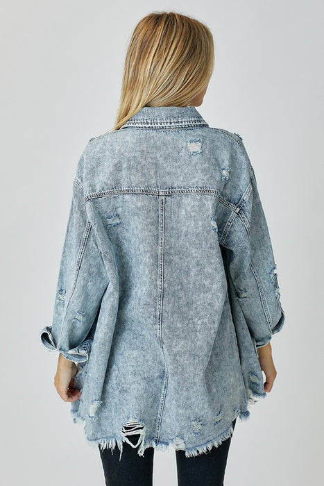 RISEN Distressed Raw Hem Denim Shirt