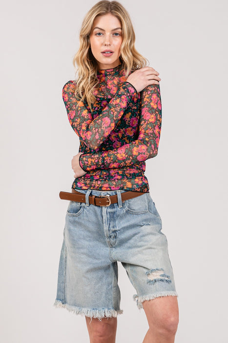 SAGE + FIG Floral Mesh Long Sleeve Top