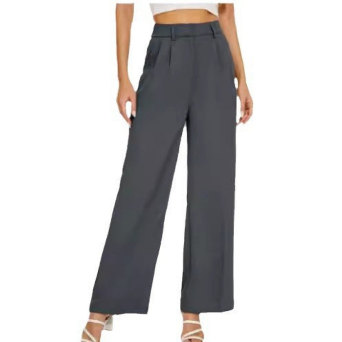 High Waist Wide Leg Straight Trousers With Pockets