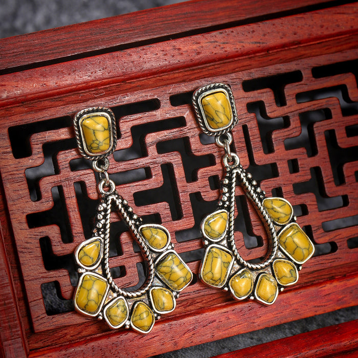 Ancient silver yellow turquoise earrings