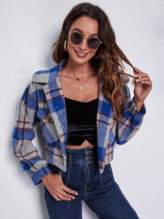 Plaid Button Front Jacket with Pockets