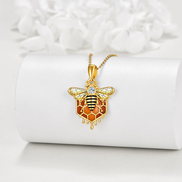 Sterling Silver Honeycomb Bee Pendant Necklace