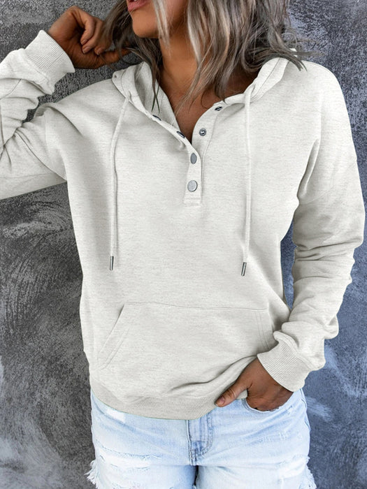 Half Snap Drawstring Long Sleeve Hoodie