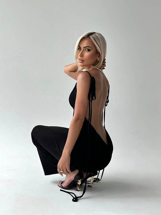 Slim Backless Lace-up Long Dress