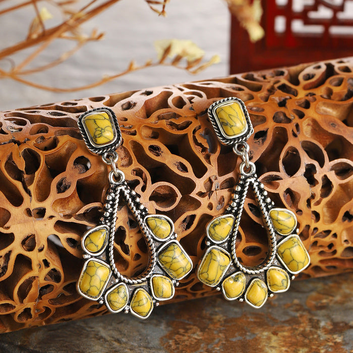 Ancient silver yellow turquoise earrings