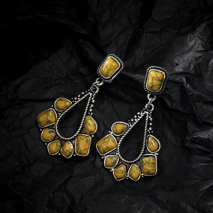 Ancient silver yellow turquoise earrings