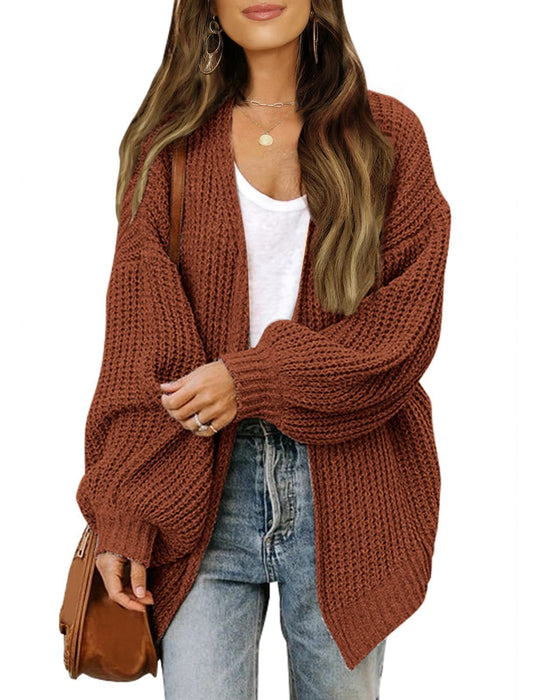 Lantern-sleeved Cardigan Sweater With Pockets