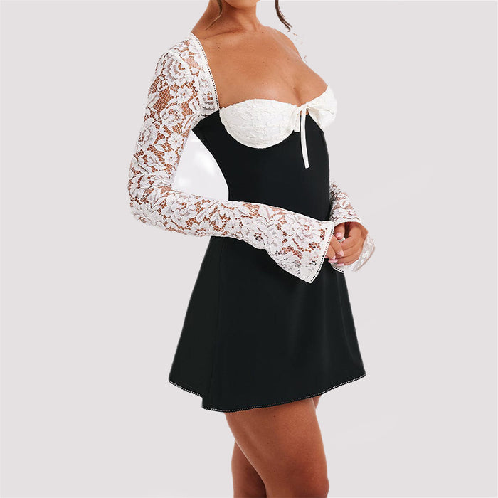 Lace Long Sleeve Y2K Backless Corset Dress