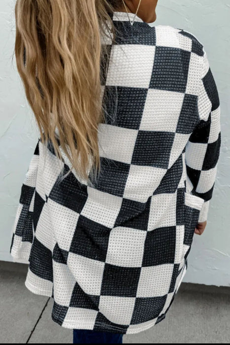 Checkered Open Front Long Sleeve Cover Up