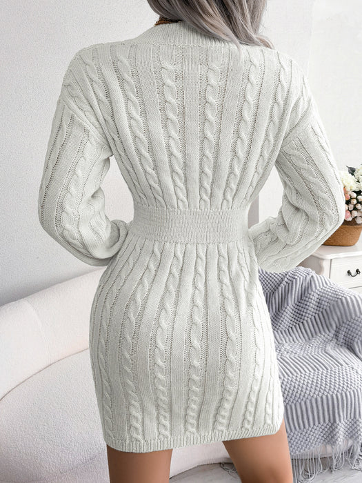 V-Neck Long Sleeve Slim Waisted Knit Dress