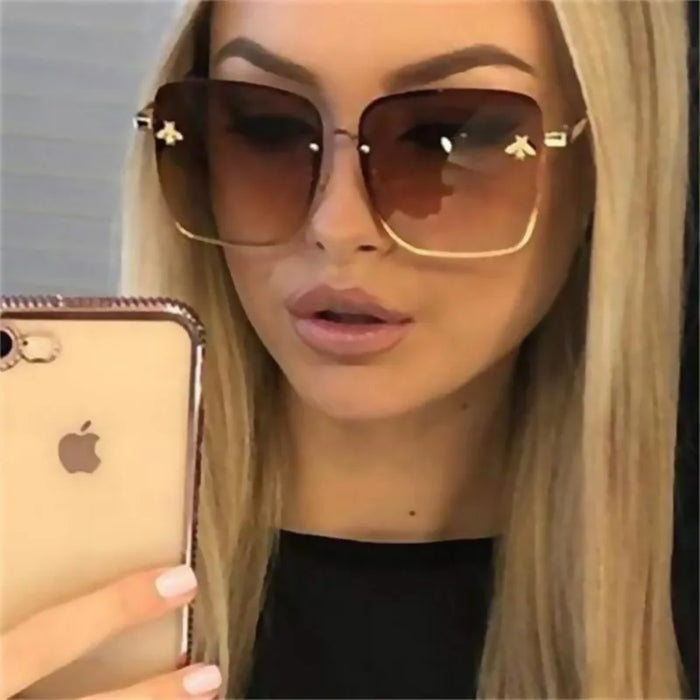 Oversize Rimless Square Bee Sunglasses