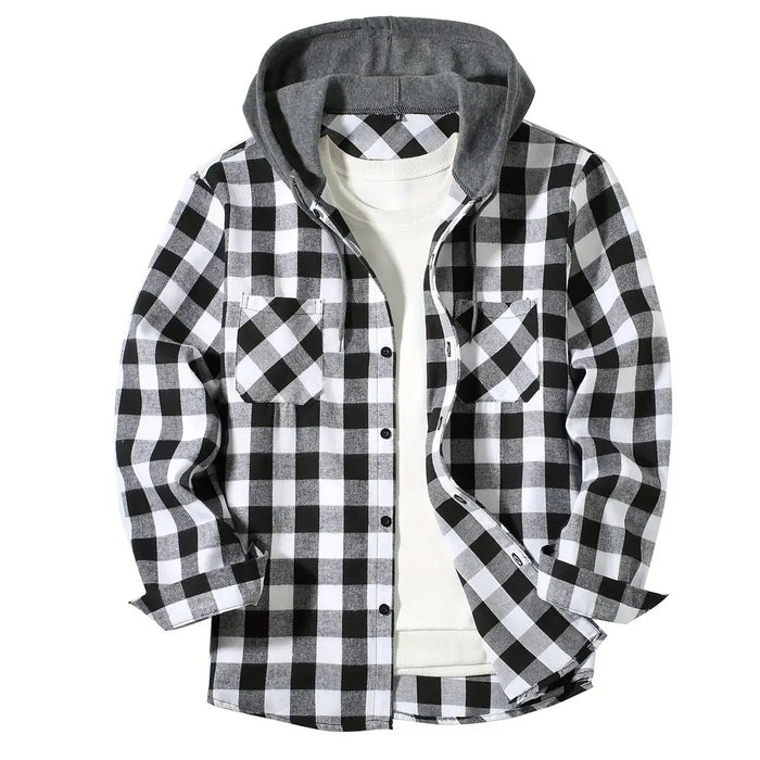 Classic Plaid Casual Long Sleeved Hoodie Flannel