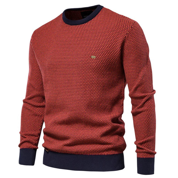 Men's round neck color blocking cotton  sweater