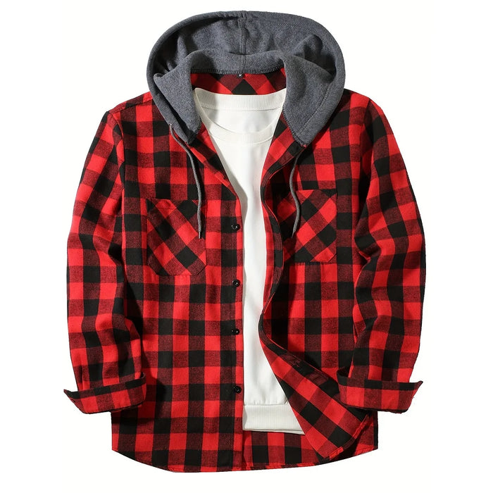 Classic Plaid Casual Long Sleeved Hoodie Flannel