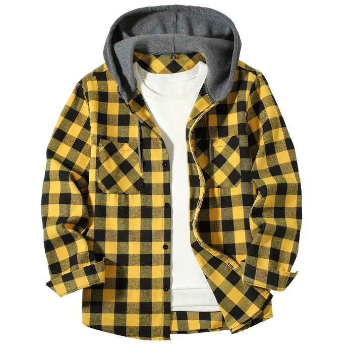 Classic Plaid Casual Long Sleeved Hoodie Flannel