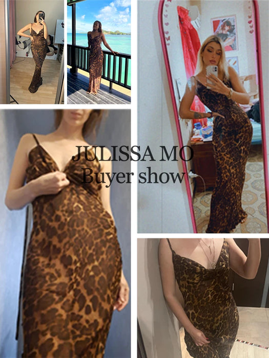 Julissa Mo Leopard Print V-Neck Bodycon Long Dress