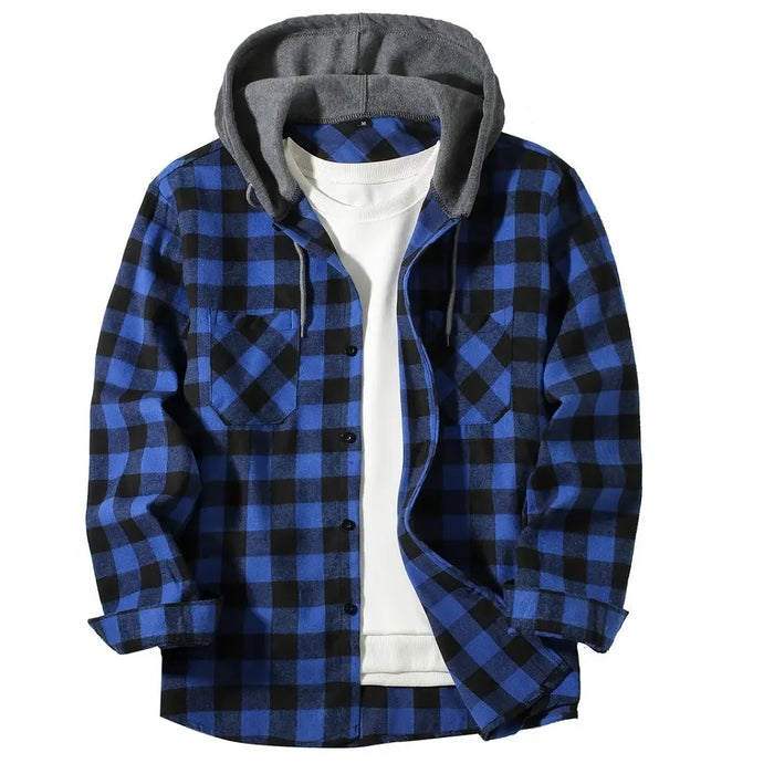 Classic Plaid Casual Long Sleeved Hoodie Flannel