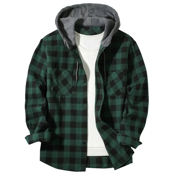 Classic Plaid Casual Long Sleeved Hoodie Flannel