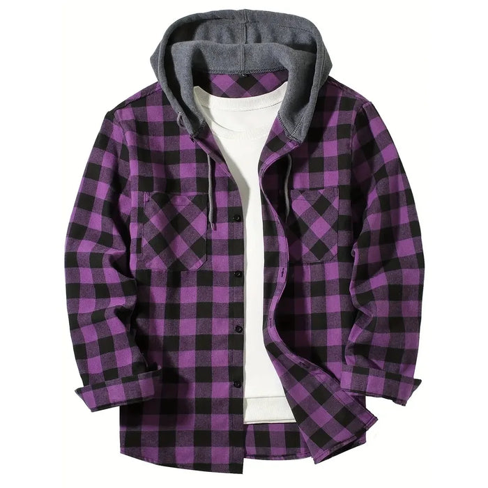 Classic Plaid Casual Long Sleeved Hoodie Flannel