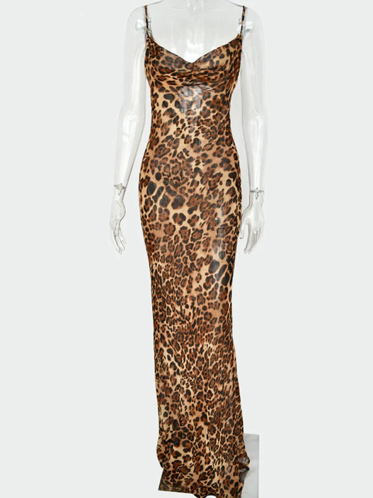 Julissa Mo Leopard Print V-Neck Bodycon Long Dress