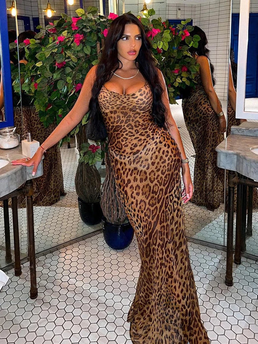 Julissa Mo Leopard Print V-Neck Bodycon Long Dress