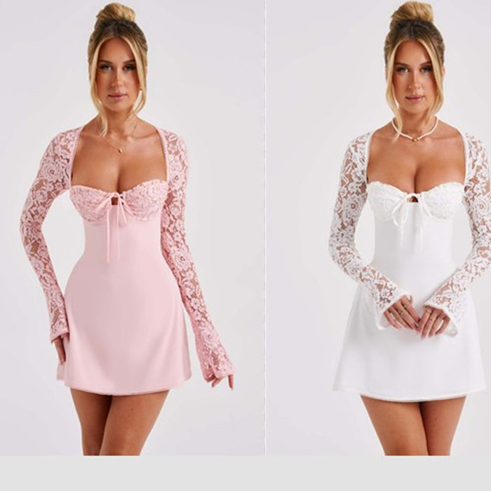 Lace Long Sleeve Y2K Backless Corset Dress