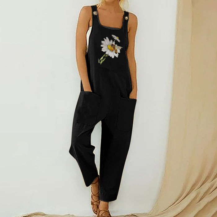 Wish Casual Loose Bee Print Jumpsuit