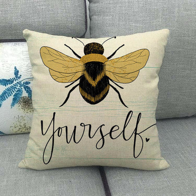 Household Little Bee Pattern Printed Linen Pillow Cover