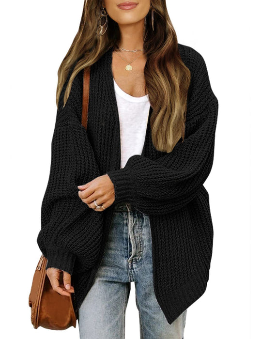 Lantern-sleeved Cardigan Sweater With Pockets