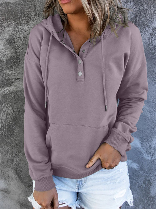 Half Snap Drawstring Long Sleeve Hoodie