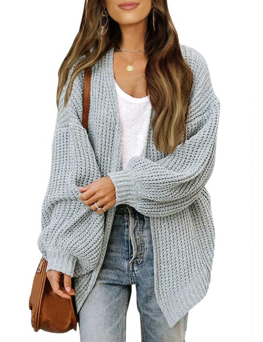 Lantern-sleeved Cardigan Sweater With Pockets