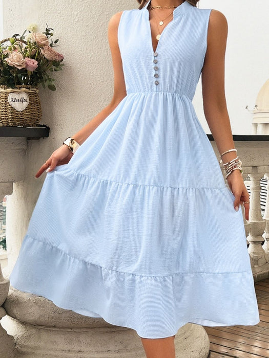 Devine Tiered Notched Sleeveless Midi Dress