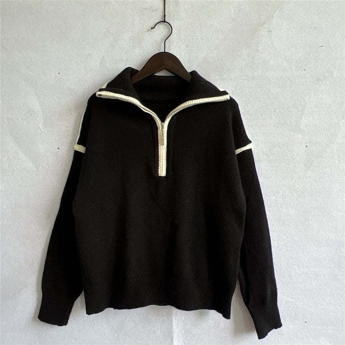 Exposed Seam Half Zip Sweater