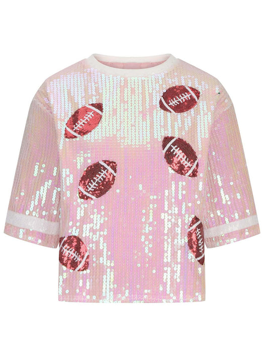 Sequin Football Round Neck Half Sleeve Top