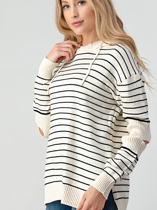 Striped Cutout Slit Sweater