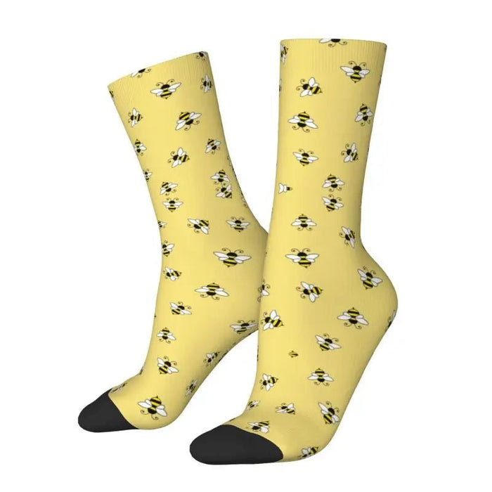 Fun Men's Bee Seamless Pattern Dress Socks Unisex Warm Comfortable 3D Print Honeybee Crew Socks - The Hive Apparel