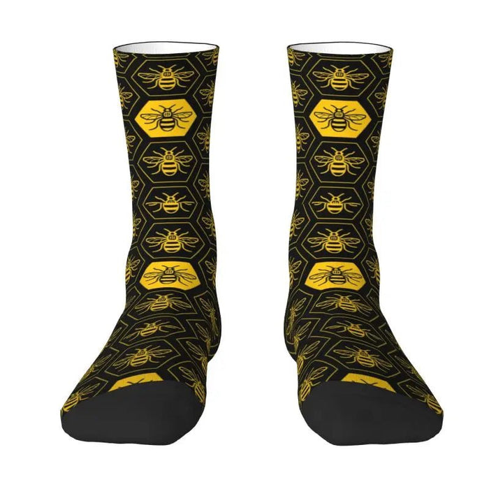 Fun Men's Bee Seamless Pattern Dress Socks Unisex Warm Comfortable 3D Print Honeybee Crew Socks - The Hive Apparel